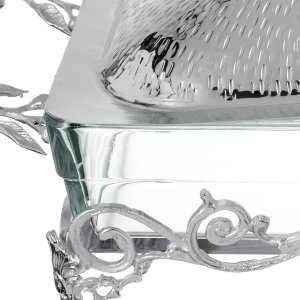 Floral Square Silver-Plated Chafing Dish with Handles