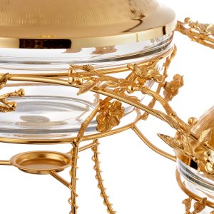 Golden Twin Chafing Dish Set with Floral Link Design