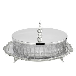 Silver-Plated Crystal Covered Bowl with Tray