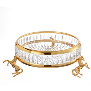 Elegant Gold-Plated Brass Horse-Detail Decorative Bowl