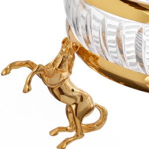 Elegant Gold-Plated Brass Horse-Detail Decorative Bowl