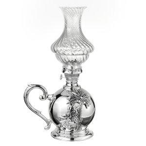 Silver Palm Tree Crystal Glass Oil Lamp
