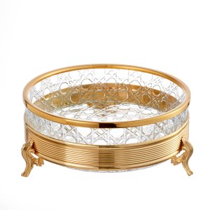Golden Crystal Bowl with Diamond Cut Pattern