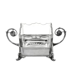 Silver Scroll – Dual Handle Sugar Bowl with Wavy Glass Insert