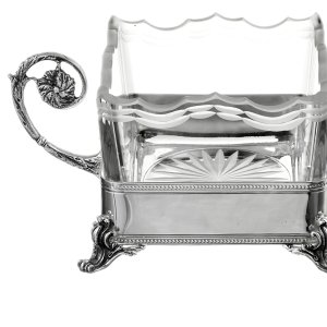 Silver Scroll – Dual Handle Sugar Bowl with Wavy Glass Insert
