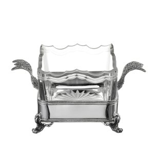 Swan Crest – Silver Handle Crystal Sugar Bowl