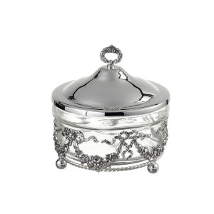 Silver-Plated Brass Decorative Jar with Floral Motif and Lid