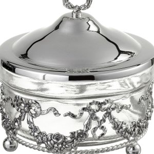 Silver-Plated Brass Decorative Jar with Floral Motif and Lid