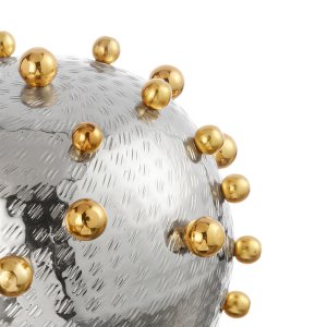 Silver-Plated Decorative Sphere with Gold-Tone Studs – Contemporary Art Object in Brass