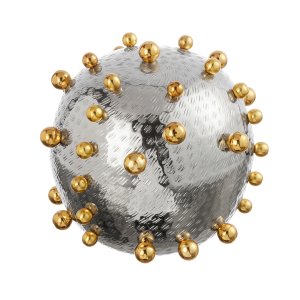 Silver-Plated Decorative Sphere with Gold-Tone Studs – Contemporary Art Object in Brass