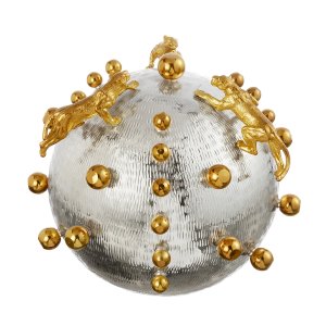 Silver-Plated Decorative Sphere with Golden Leopard Motifs – Contemporary Art Object