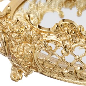 Antique-Style Decorative Mirror Tray in Gold Finish