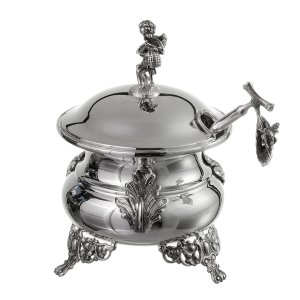 Silver-Plated Ornate Sugar Bowl with Cherub Handle