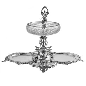 Celestia Centrepiece – Silver Plated Brass Serving Stand with Cut Glass Bowl