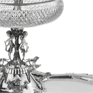 Celestia Centrepiece – Silver Plated Brass Serving Stand with Cut Glass Bowl