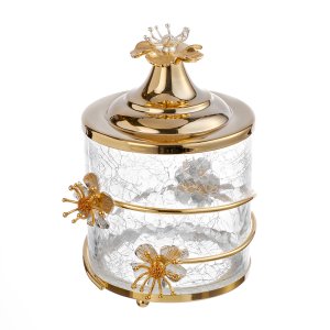 Lotusa Collection – Floral Glass Jar with Golden Details