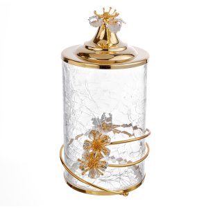 Lotusa Collection – Tall Glass Jar with Golden Lotus Spiral