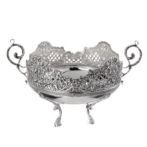 Floral Silver-Plated Decorative Basket Bowl