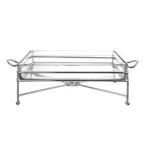 Rectangular Glass Chafing Dish with Chrome Stand