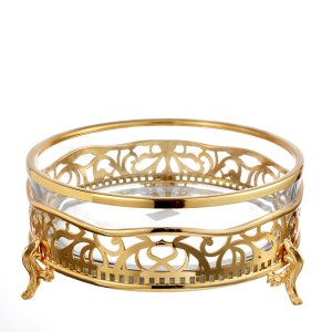 Arabesque Gold-Plated Glass Serving Bowl with Feet