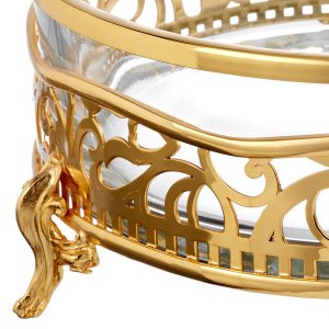 Arabesque Gold-Plated Glass Serving Bowl with Feet