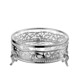 Arabesque Silver-Plated Glass Serving Bowl with Feet