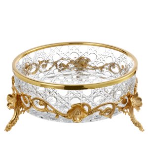 Regal Crystal Bowl with Ornate Gold Floral Feet