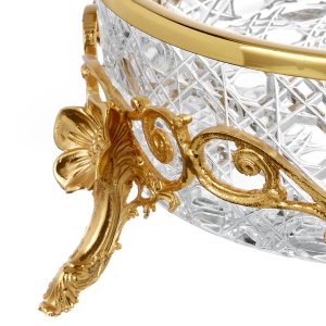 Regal Crystal Bowl with Ornate Gold Floral Feet