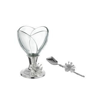 Lotusa Bloom Dessert Cup in Silver – With Spoon | Lotusa Collection