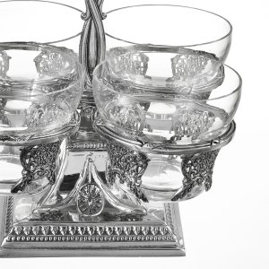 Silver-Plated Brass Dessert Stand with Glass Bowls
