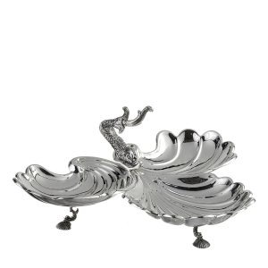 Silver-Plated Brass Peacock-Shaped Dual Bowl Stand