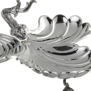 Silver-Plated Brass Peacock-Shaped Dual Bowl Stand