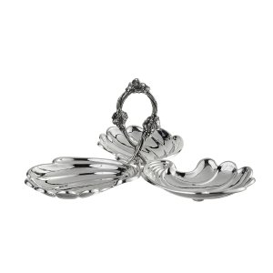 Silver-Plated Brass Triple Shell Dish with Handle
