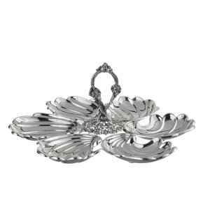 Silver-Plated Brass Six-Piece Shell Dish with Handle