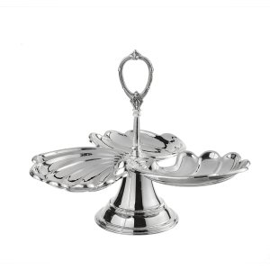 Silver-Plated Brass Three-Part Shell Dish with Handle
