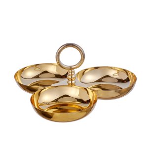 Golden Triple Bowl Snack Server with Handle