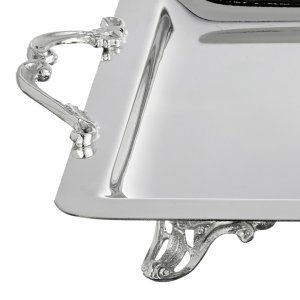 Ornate Footed Silver Tray with Handles