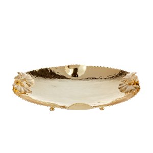 Golden Bloom – Hammered Brass Bowl with Silver-Plated Floral Accents