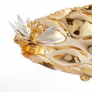Lily Grace – Textured Brass Tray with Silver-Plated Floral Embellishments