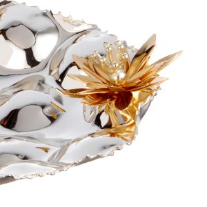Silver Bloom – Polished Brass Tray with Golden Lotus Accents