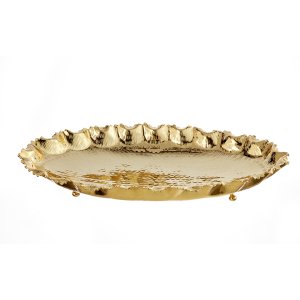 Golden Wave – Hammered Brass Oval Tray with Sculpted Edge
