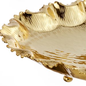 Golden Wave – Hammered Brass Oval Tray with Sculpted Edge
