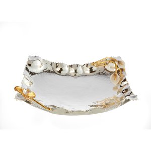 Calla Harmony – Silver-Plated Brass Bowl with Golden Floral Details