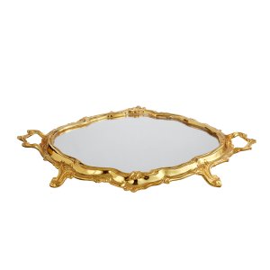 Baroque Elegance – Oval Decorative Brass Tray with Mirror Surface