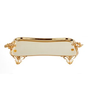 Royal Bloom – Elevated Brass Tray with Golden Floral Handles