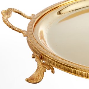 Majestic Oval – Golden Brass Tray with Sculpted Handles and Feet