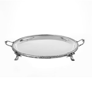 Noble Oval – Silver-Plated Brass Tray with Decorative Handles and Feet