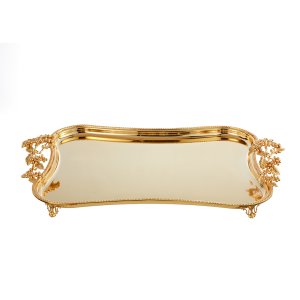 Golden Flora – Ornate Brass Tray with Floral Handles and Feet