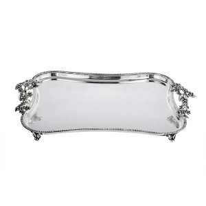 Silver Flora – Rectangular Brass Tray with Floral Handles and Elegant Feet