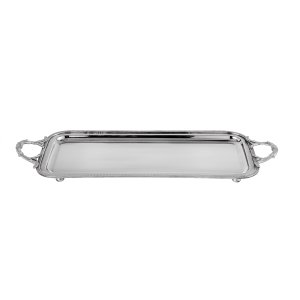 Regal Line – Rectangular Silver-Plated Brass Tray with Ornate Handles